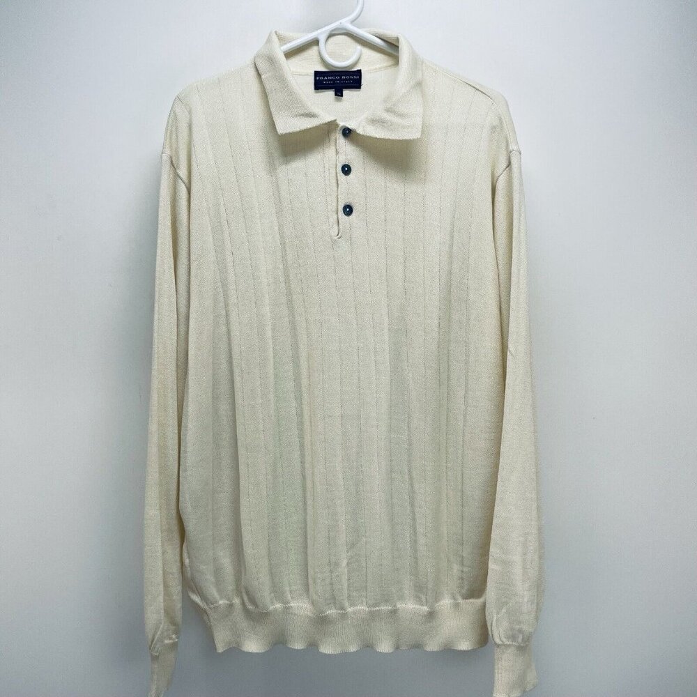 Franco Rossi Sweater Size XL Men’s Merino Wool Blend Long Sleeve Button Cream